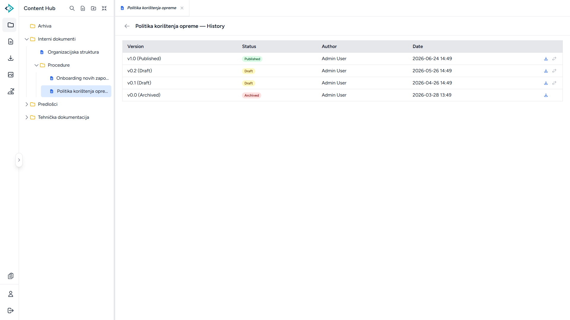 A document's version history - every change recorded and traceable